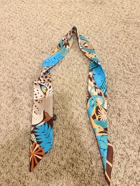 Blue and Brown Printed Twilly Scarf